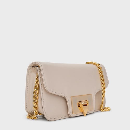 Bolsa Tiracolo Fiorella Pequena Couro Off White Cotton