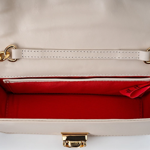 Bolsa Tiracolo Fiorella Pequena Couro Off White Cotton