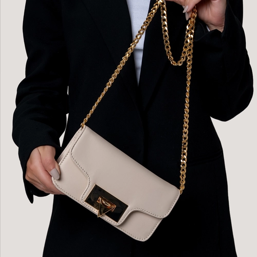 Bolsa Tiracolo Fiorella Pequena Couro Off White Cotton