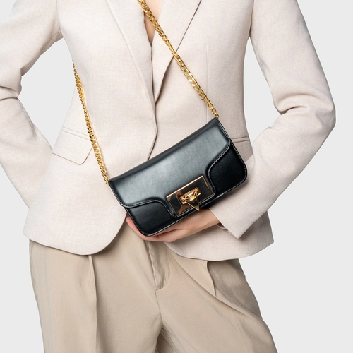 Bolsa Tiracolo Fiorella Pequena Couro Preto