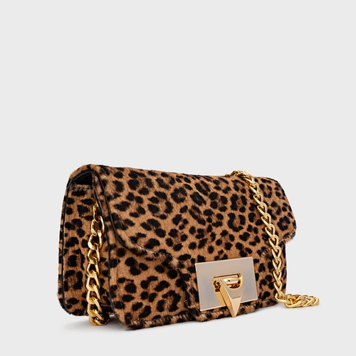 Bolsa Tiracolo Fiorella Pequena Pelo Animal Print Honey