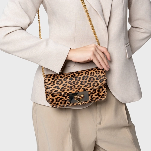 Bolsa Tiracolo Fiorella Pequena Pelo Animal Print Honey