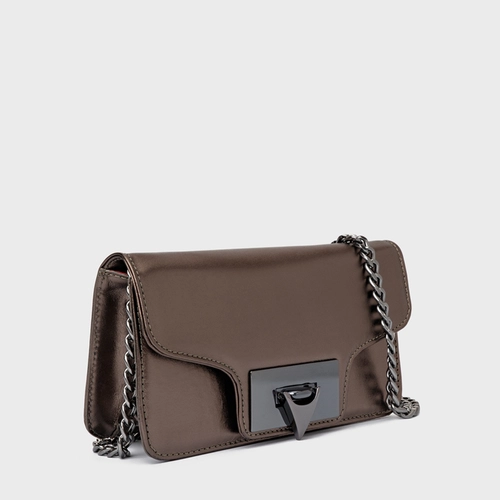 Bolsa Tiracolo Fiorella Pequena Couro Metalizado Prata Old