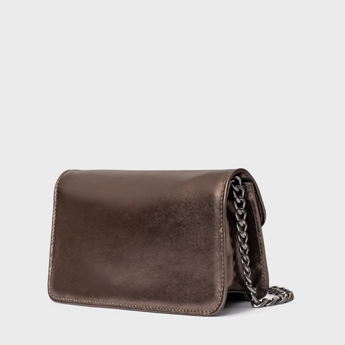 Bolsa Tiracolo Fiorella Pequena Couro Metalizado Prata Old