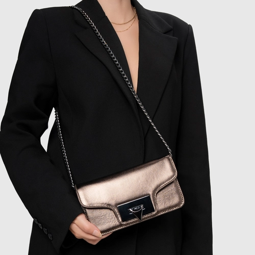 Bolsa Tiracolo Fiorella Pequena Couro Metalizado Prata Old