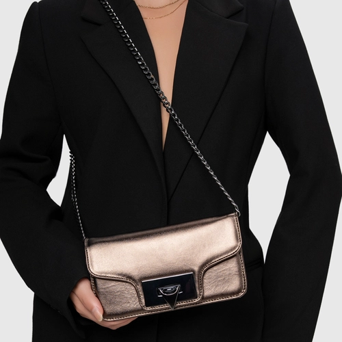 Bolsa Tiracolo Fiorella Pequena Couro Metalizado Prata Old