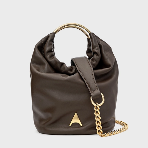 Bolsa Bucket Lizzie Pequena Couro Marrom Dark Brown