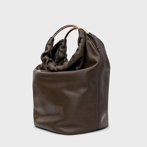 Bolsa Bucket Lizzie Pequena Couro Marrom Dark Brown
