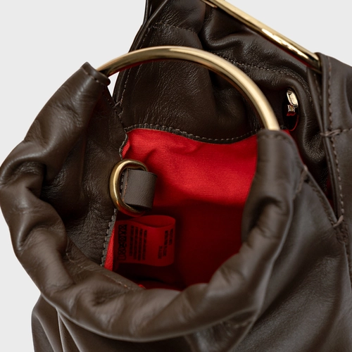 Bolsa Bucket Lizzie Pequena Couro Marrom Dark Brown