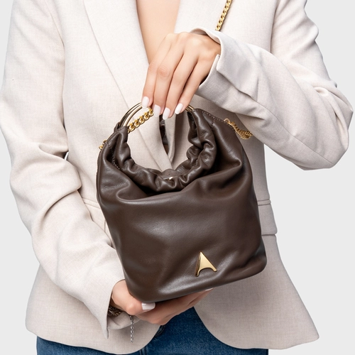 Bolsa Bucket Lizzie Pequena Couro Marrom Dark Brown