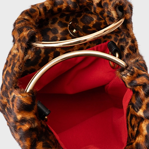 Bolsa Bucket Lizzie Pequena Pelo Animal Print Honey