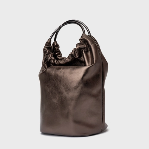 Bolsa Bucket Lizzie Pequena Couro Metalizado Prata Old