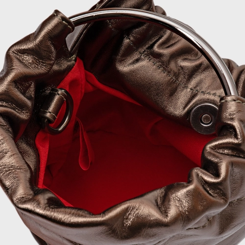 Bolsa Bucket Lizzie Pequena Couro Metalizado Prata Old