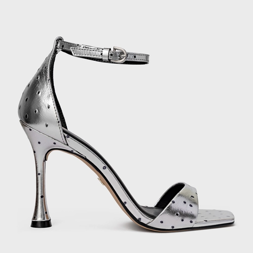 Sandália Eternal Salto Fino Couro Metalizado Prata