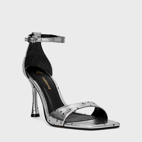 Sandália Eternal Salto Fino Couro Metalizado Prata