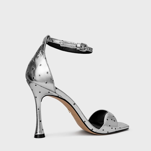 Sandália Eternal Salto Fino Couro Metalizado Prata