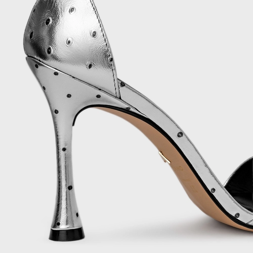 Sandália Eternal Salto Fino Couro Metalizado Prata