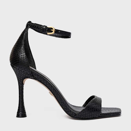 Sandália Eternal Salto Fino Couro Snake Preto