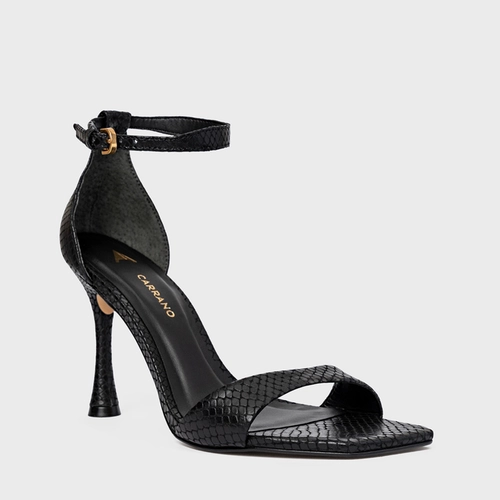 Sandália Eternal Salto Fino Couro Snake Preto