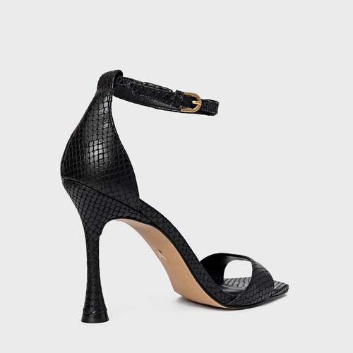 Sandália Eternal Salto Fino Couro Snake Preto