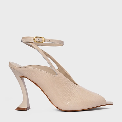 Sandália Salto Silhoutte Couro Verniz Off White Cotton