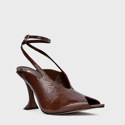 Sandália Salto Silhoutte Couro Verniz Marrom Brownie
