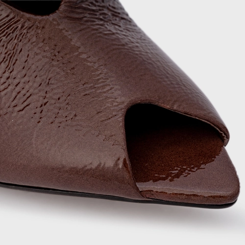 Sandália Salto Silhoutte Couro Verniz Marrom Brownie