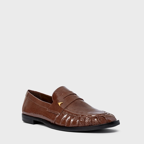 Loafer Drapeado Icon Couro Verniz Marrom Brownie