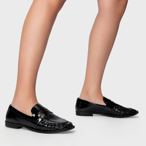 Loafer Drapeado Icon Couro Verniz Preto