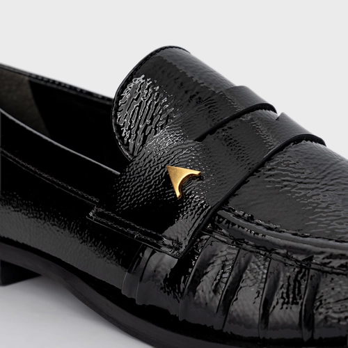 Loafer Drapeado Icon Couro Verniz Preto