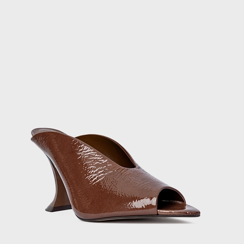 Open Mule Salto Silhoutte Couro Verniz Marrom Brownie