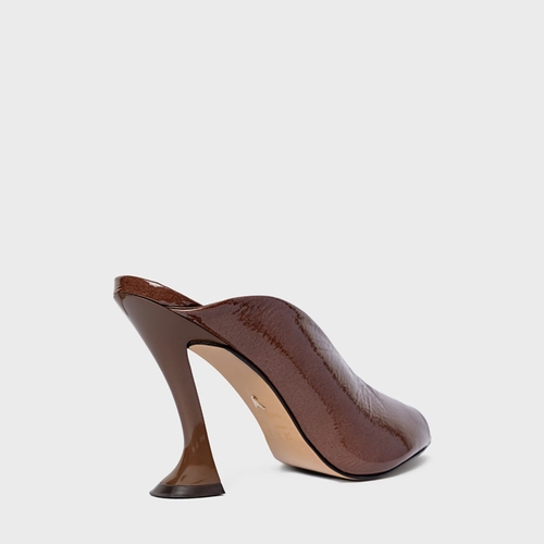 Open Mule Salto Silhoutte Couro Verniz Marrom Brownie