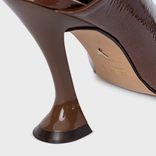 Open Mule Salto Silhoutte Couro Verniz Marrom Brownie