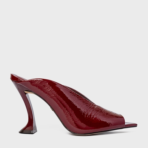 Open Mule Salto Silhoutte Couro Verniz Vinho Mahogany