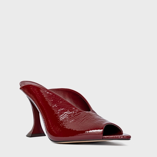 Open Mule Salto Silhoutte Couro Verniz Vinho Mahogany