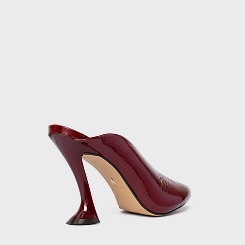 Open Mule Salto Silhoutte Couro Verniz Vinho Mahogany