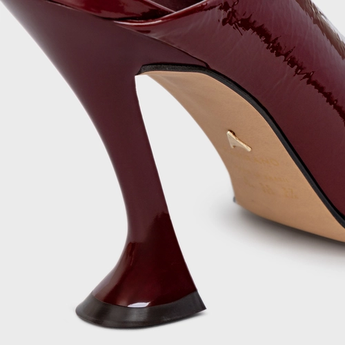 Open Mule Salto Silhoutte Couro Verniz Vinho Mahogany