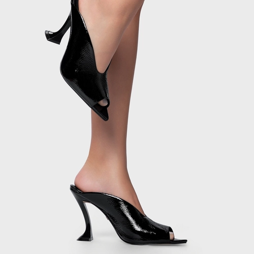 Open Mule Salto Silhoutte Couro Verniz Preto