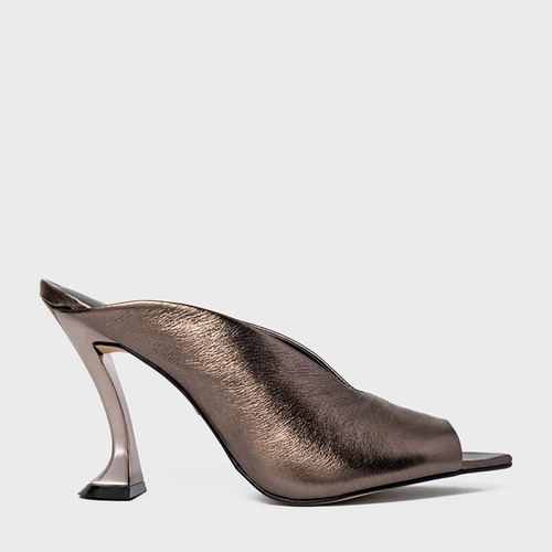 Open Mule Salto Silhoutte Couro Metalizado Prata Old