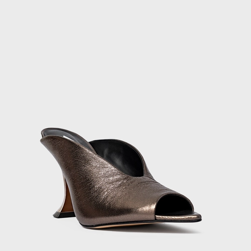 Open Mule Salto Silhoutte Couro Metalizado Prata Old