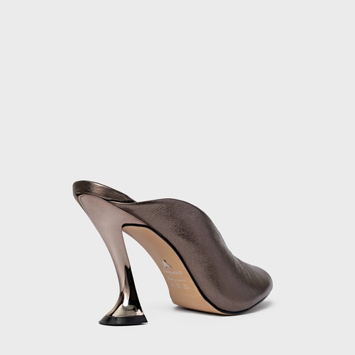 Open Mule Salto Silhoutte Couro Metalizado Prata Old