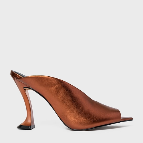 Open Mule Salto Silhoutte Couro Metalizado Maroon