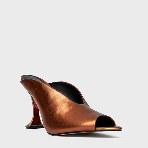 Open Mule Salto Silhoutte Couro Metalizado Maroon