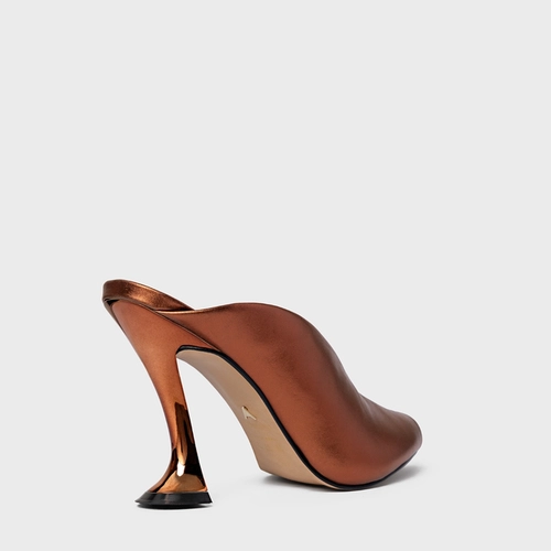 Open Mule Salto Silhoutte Couro Metalizado Maroon