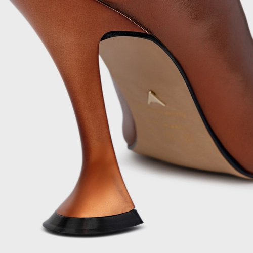 Open Mule Salto Silhoutte Couro Metalizado Maroon