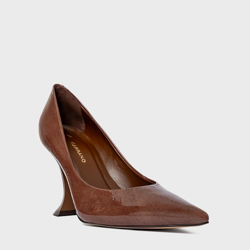 Scarpin Angeline Salto Silhoutte Couro Verniz Marrom Brownie