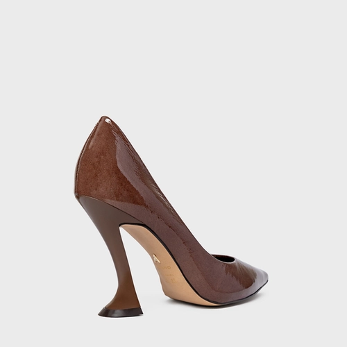 Scarpin Angeline Salto Silhoutte Couro Verniz Marrom Brownie