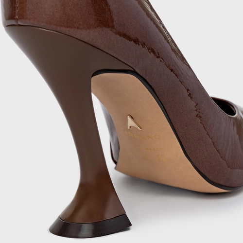 Scarpin Angeline Salto Silhoutte Couro Verniz Marrom Brownie