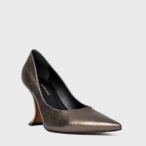 Scarpin Angeline Salto Silhoutte Couro Metalizado Prata Old