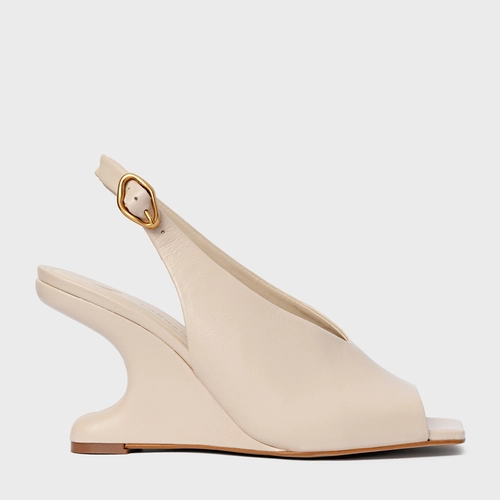 Sandália Bold Anabela Curve Couro Off White Cotton